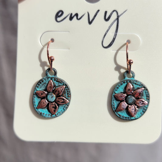 Patina Floral Round Drop Earrings