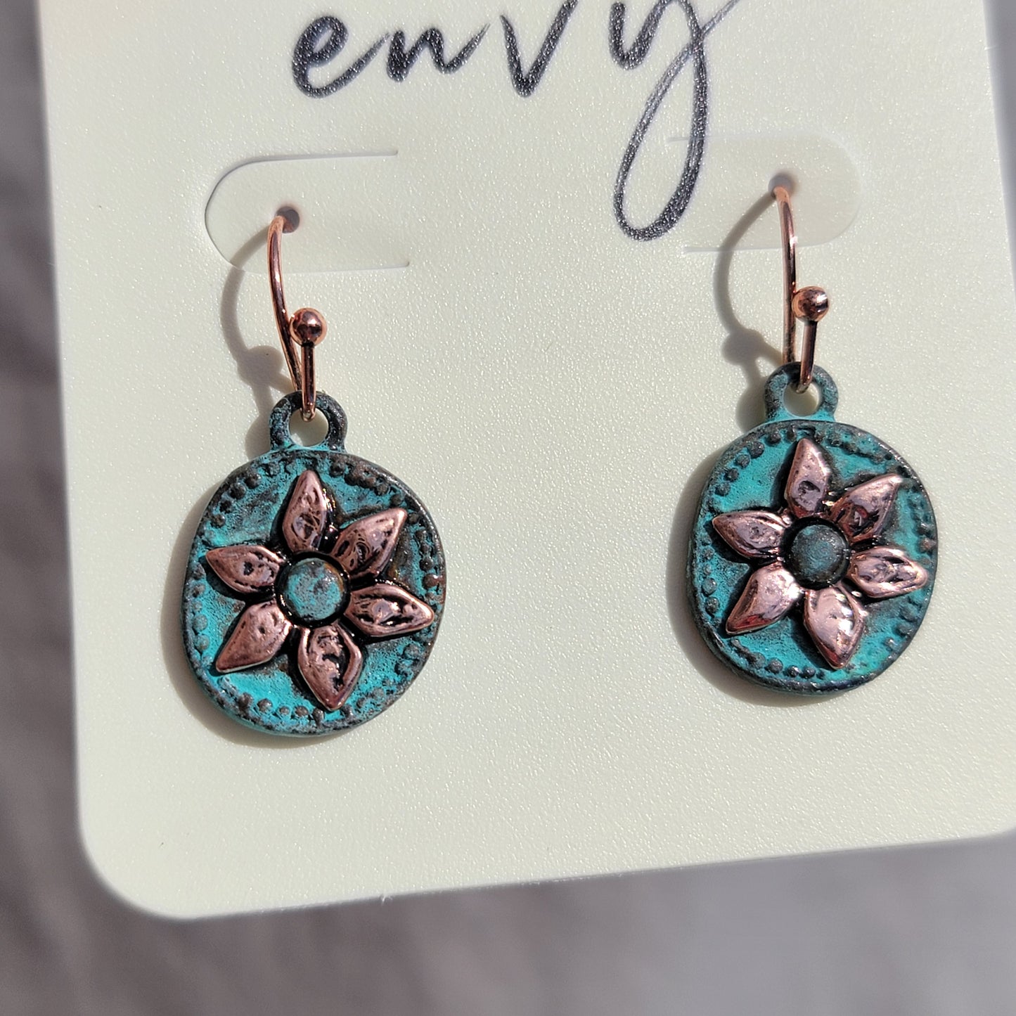 Patina Floral Round Drop Earrings