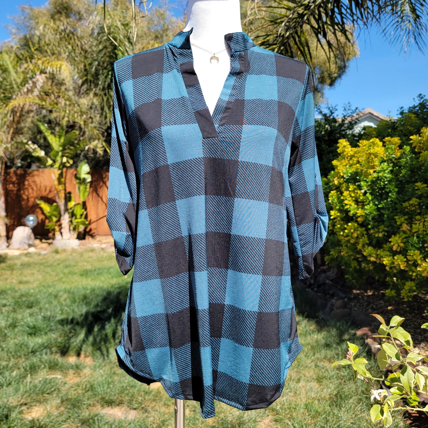 Plaid 3/4 Roll up Sleeve Top