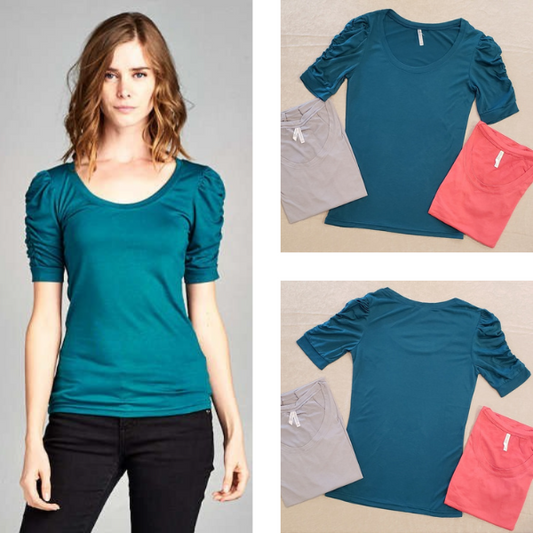 Shirred Shoulder Accent Tee