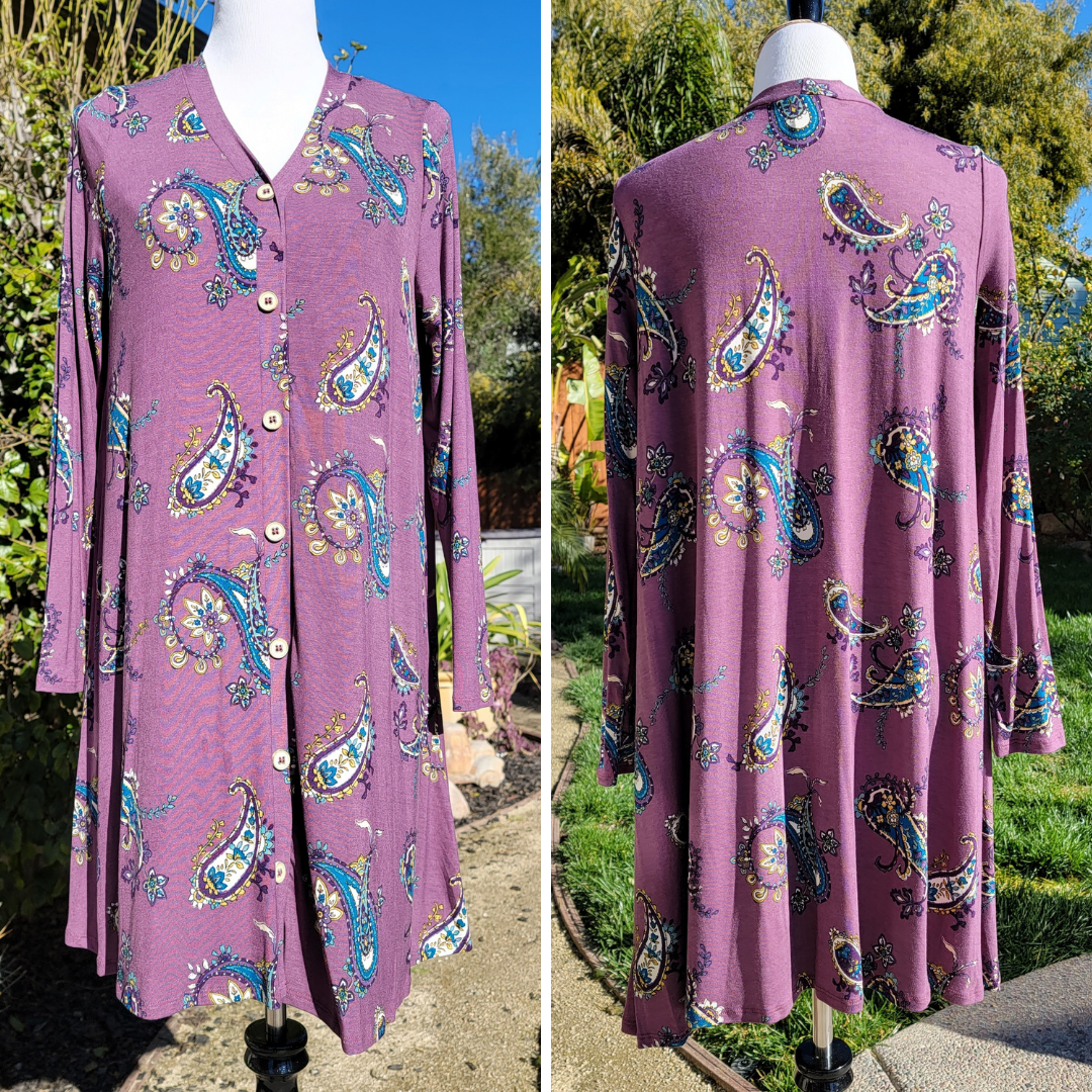 Long Sleeve Plum Purple Paisley Dress