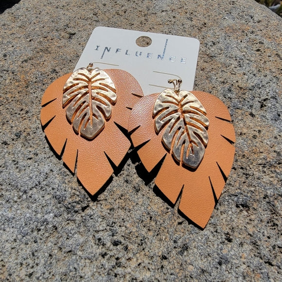PU Leather & Metal Leaf Earrings